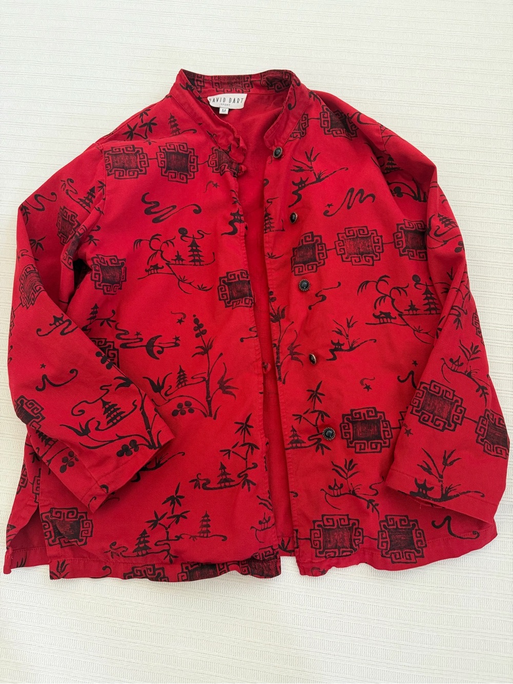 David Dart Sport Vintage Red Chinoiserie Tencel Blend Button Jacket Size M